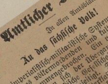 Regierungserklärung, veröffentlicht in der Sächsischen Staatszeitung Nr. 269 vom 18.11.1918 (Ausschnitt, bearbeitet)