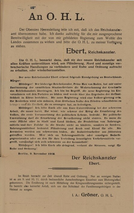Plakat vom 9. November 1918