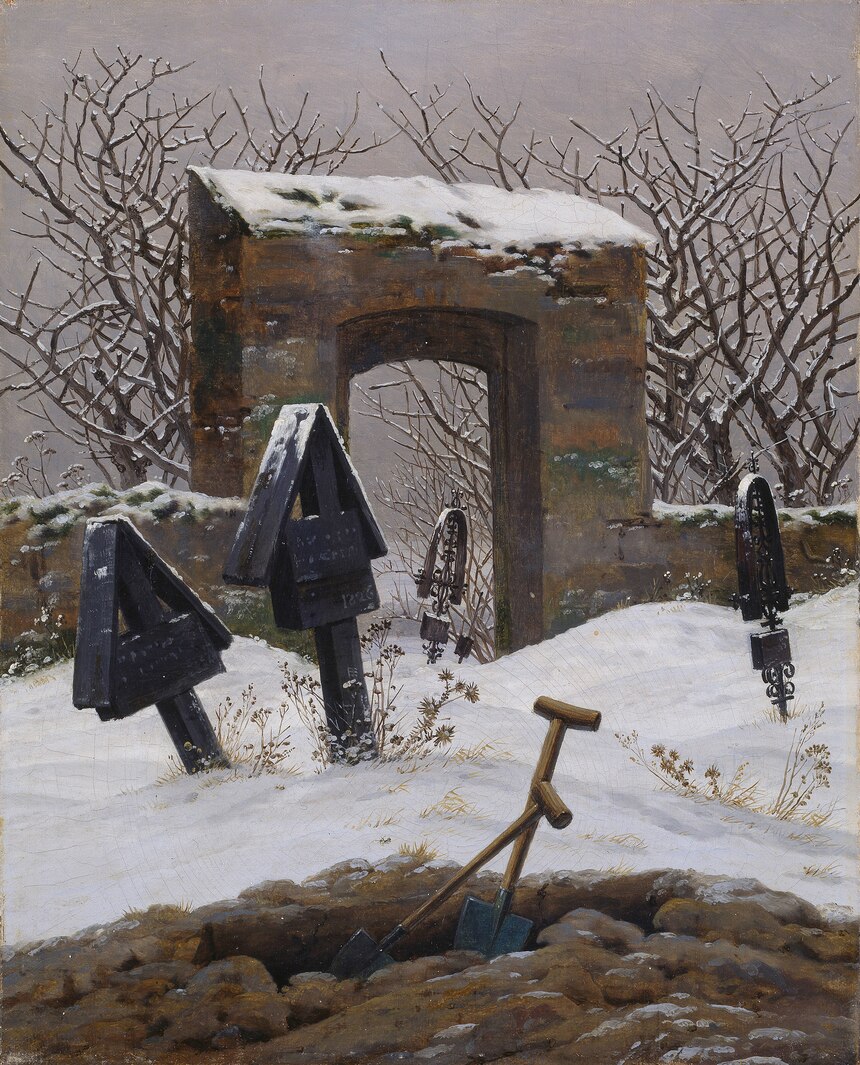 Friedhof im Schnee, Gemälde von Caspar David Friedrich, 1826/27
