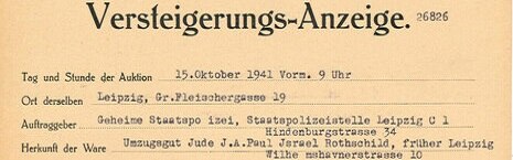 Der Scan zeigt ein Dokument über eine Versteigerungsanzeige aus dem Jahr 1941.