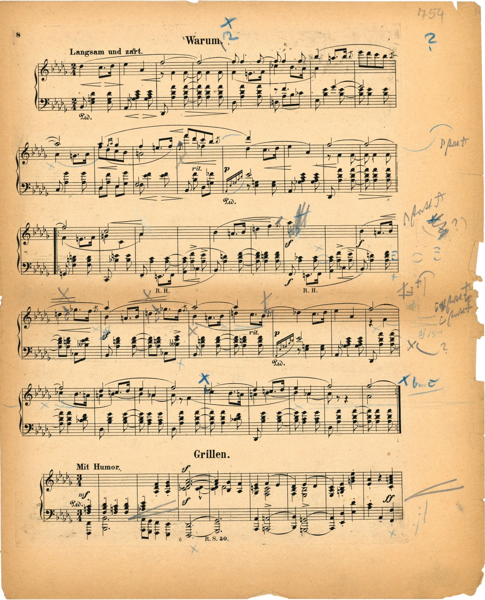Bild: Korrekturabzug eines Werkes von Robert Schumann mit handschriftlichen Anmerkungen von Clara Schumann, 1885 (SächsStA-L, 21081 Breitkopf & Härtel, Leipzig, Nr. 1778/11)