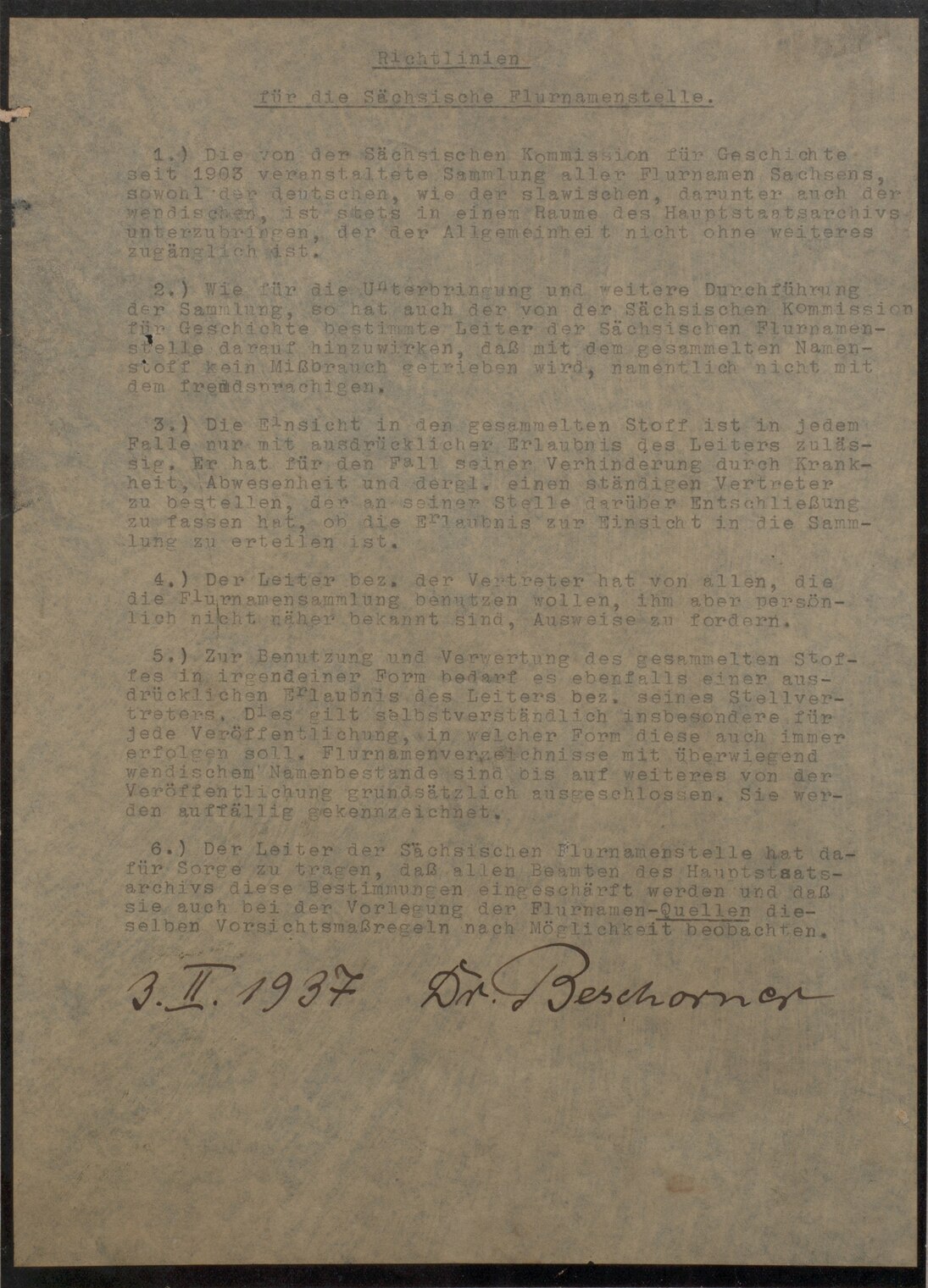 Richtlinien für die Sächsische Flurnamenstelle, 1937