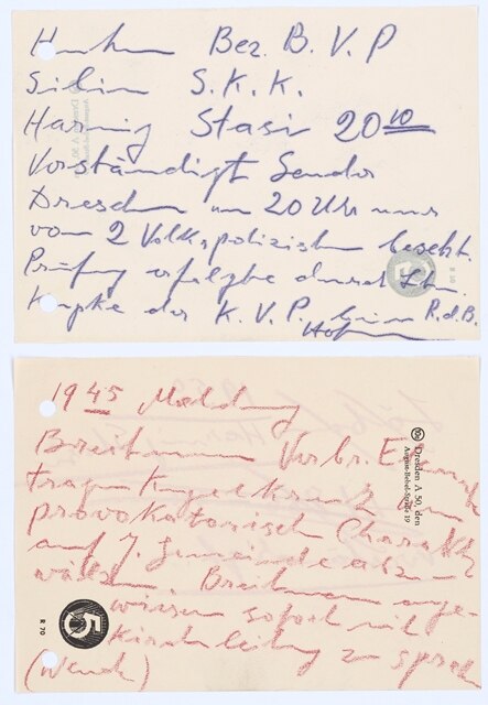 Notizen des stellvertretenden Ratsvorsitzenden Artur Hofmann von Sofortmeldungen am 17. Juni 1953