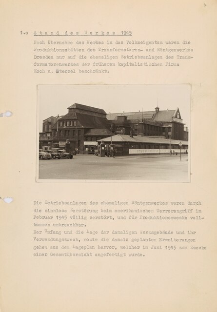 Foto vom Haupteingang des Transformatoren- und Röntgenwerkes Dresden (Washingtonstraße)