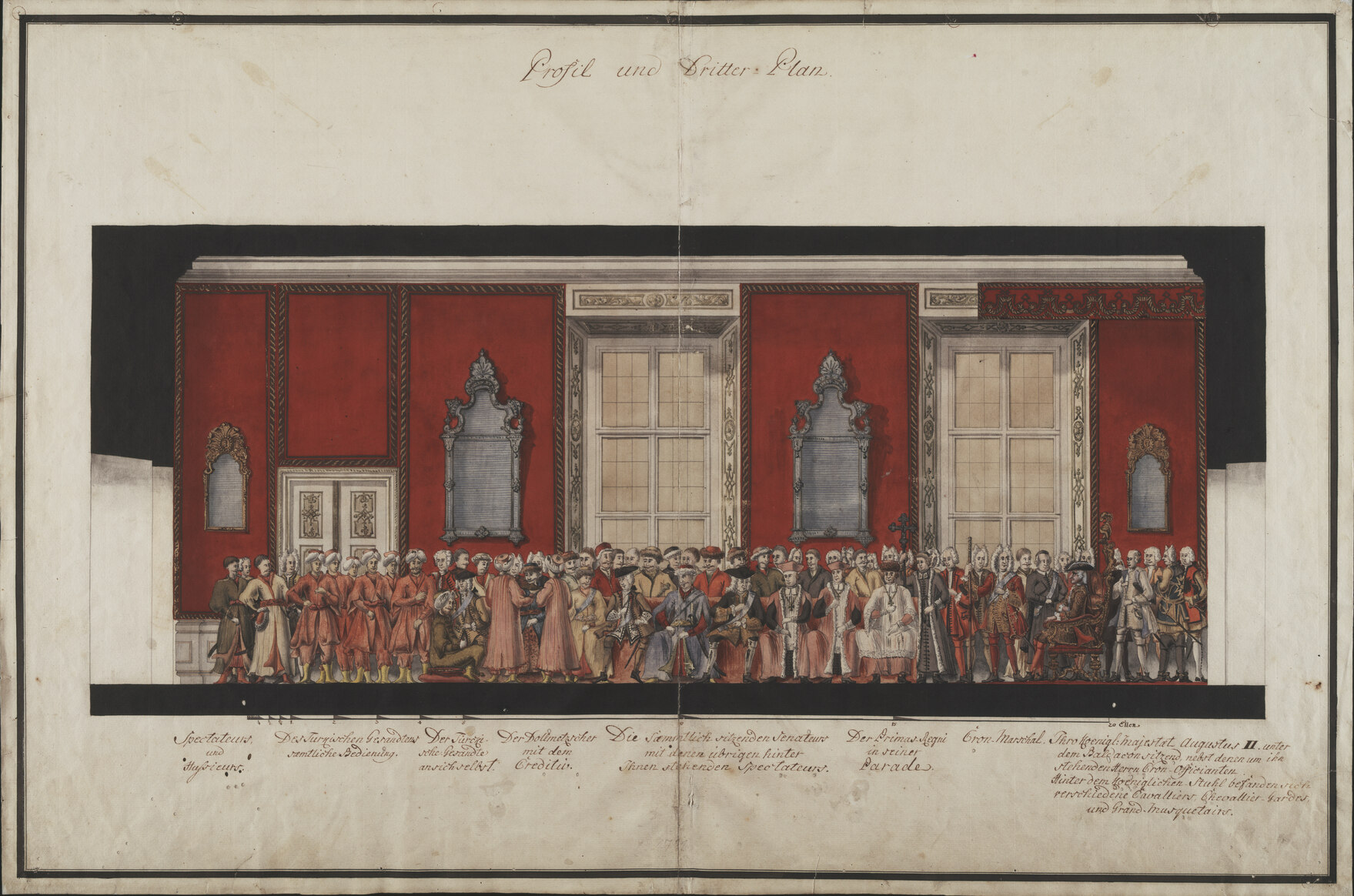 Große Audienz des Gesandten des Osmanischen Reiches bei August II. (dem Starken) im Senatorensaal des Warschauer Schlosses, 1731