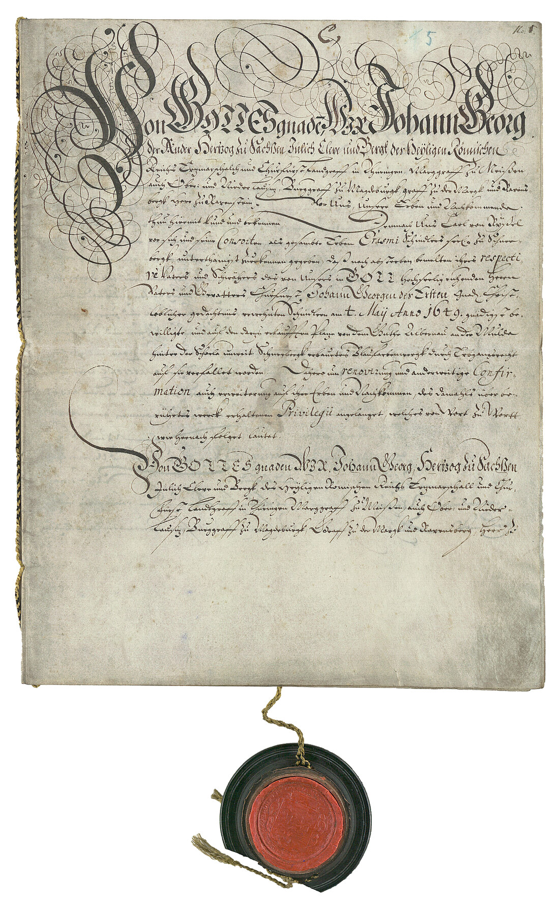 Handschriftliche Urkunde mit Wachssiegel
