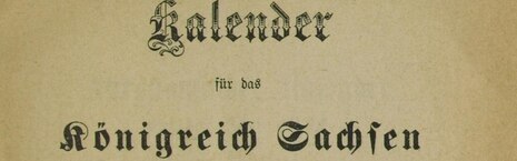 Der Scan zeigt den Schriftzug "Kalender für das Königreich Sachsen".