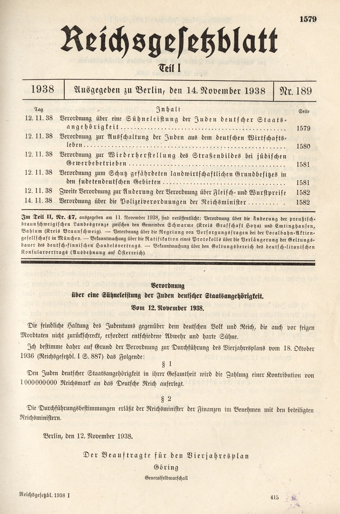 Reichsgesetzblatt 1938, S. 1579